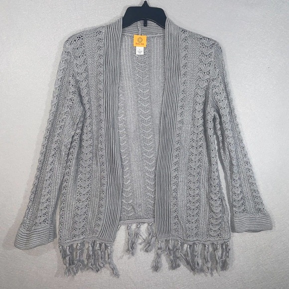 Ruby Rd Cardigan Womens Large Grey Long Sleeve Tight Knit Tasseled Casual Adult - Picture 1 of 11